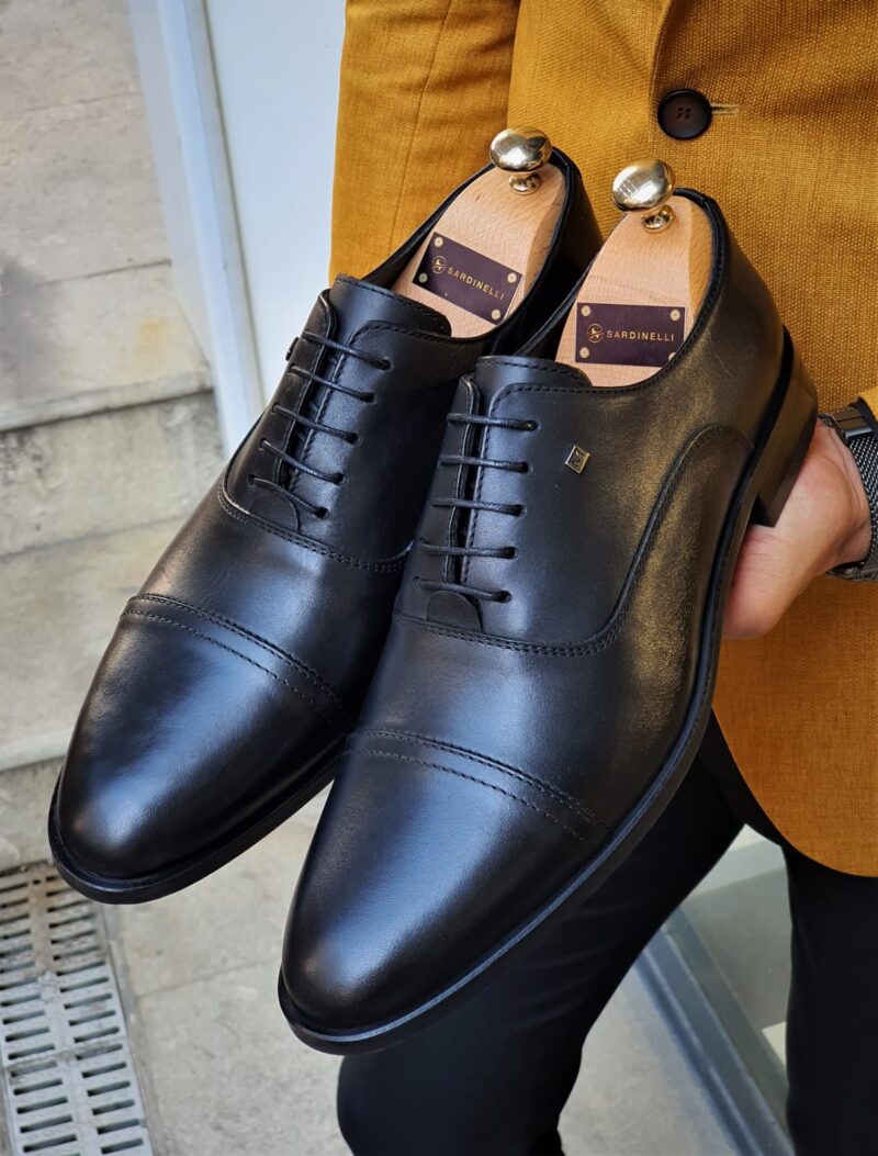 Black Cap Toe Wholecut Oxfords by SardinelliStore.com with Free Worldwide Shipping