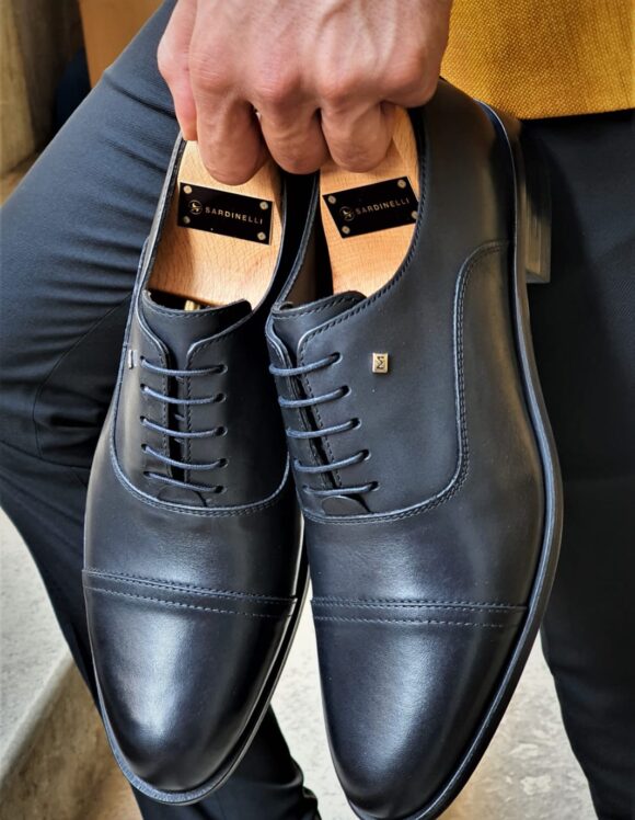 Black Cap Toe Wholecut Oxfords by SardinelliStore.com with Free Worldwide Shipping