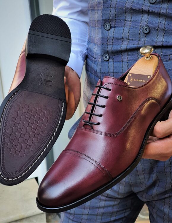Burgundy Cap Toe Wholecut Oxfords by SardinelliStore.com with Free Worldwide Shipping