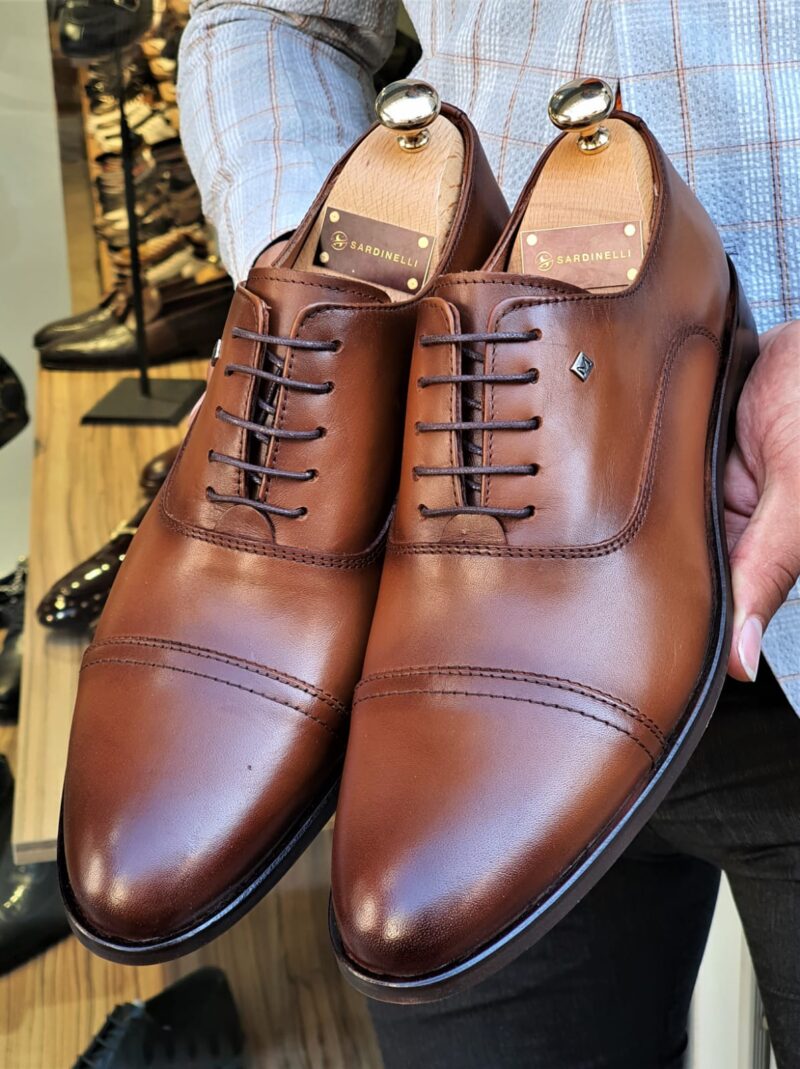 Tan Cap Toe Wholecut Oxfords by SardinelliStore.com with Free Worldwide Shipping