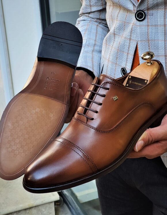 Tan Cap Toe Wholecut Oxfords by SardinelliStore.com with Free Worldwide Shipping