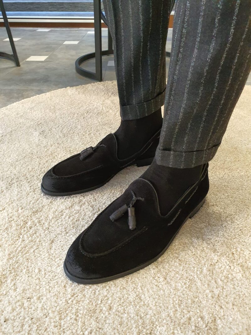 Black Suede Tassel Loafers by SardinelliStore.com with Free Worldwide Shipping