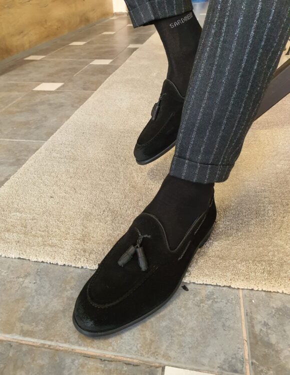 Black Suede Tassel Loafers by SardinelliStore.com with Free Worldwide Shipping