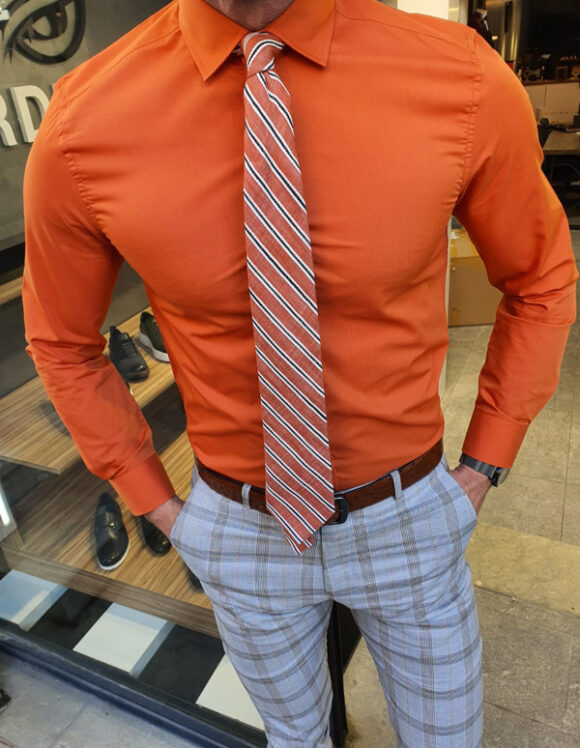 Sardinelli Turin Orange Slim Fit Cotton Shirt