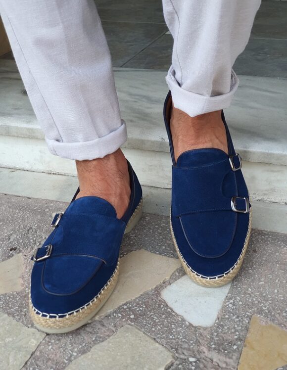 Sardinelli Prontofino Blue Suede Double Monk Strap Loafers