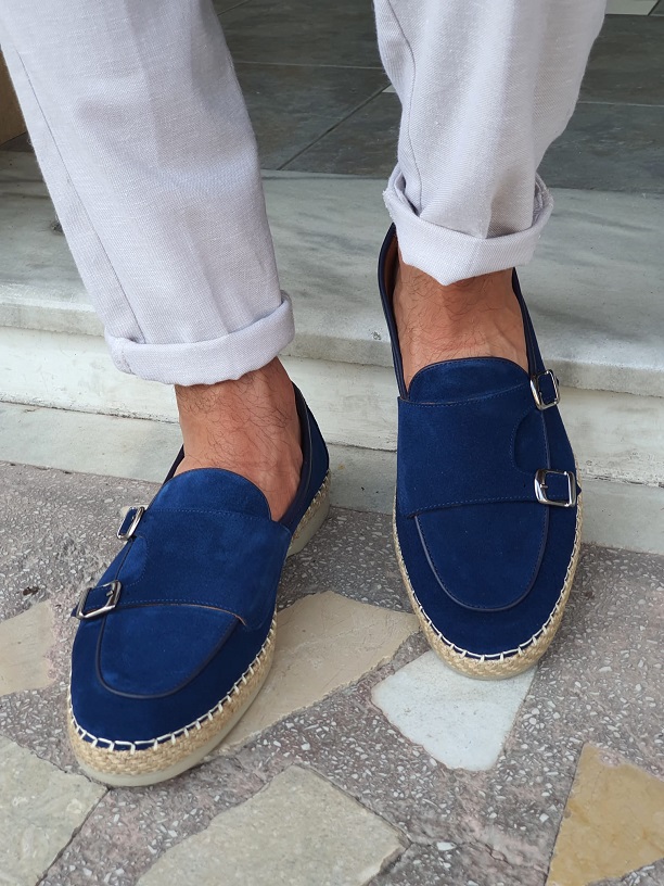 Sardinelli Prontofino Blue Suede Double Monk Strap Loafers