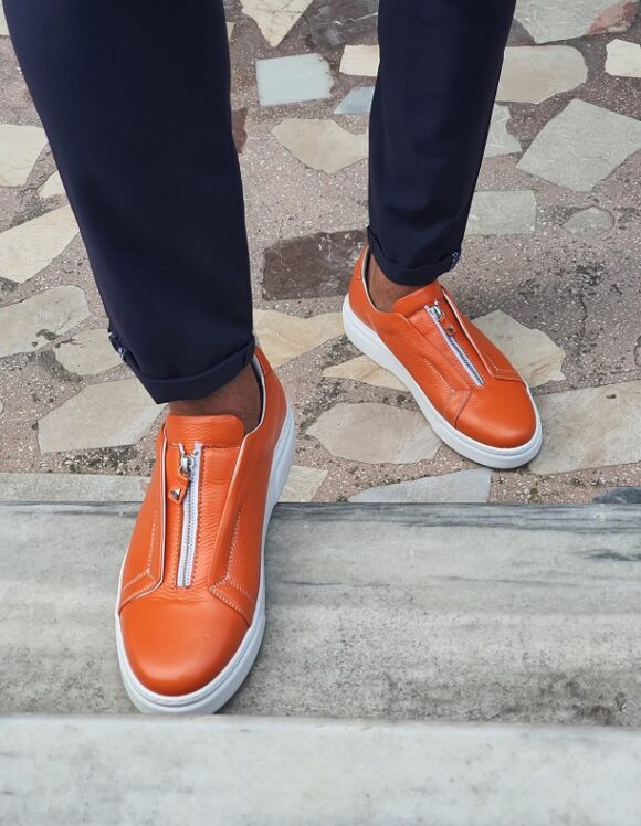 Sardinelli Prontofino Orange Mid-Top Zipper Sneakers