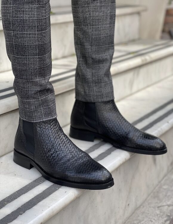Sardinelli Aarau Black Woven Leather Chelsea Boots