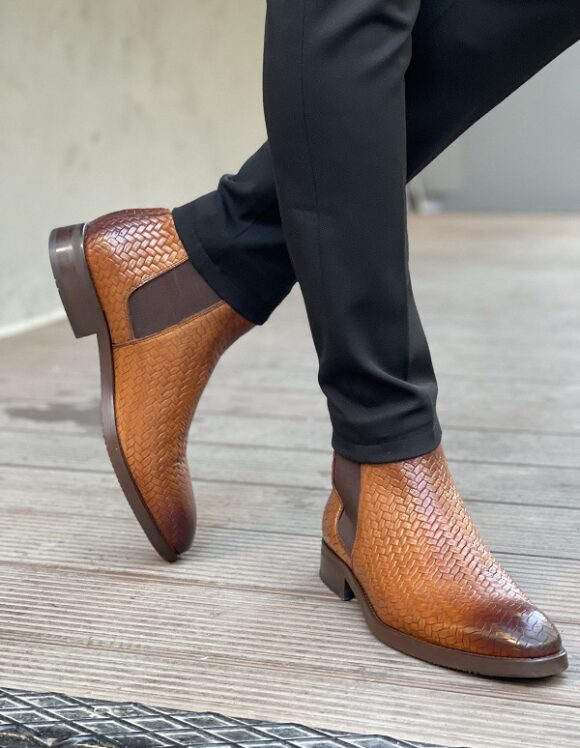 Sardinelli Aarau Brown Woven Leather Chelsea Boots