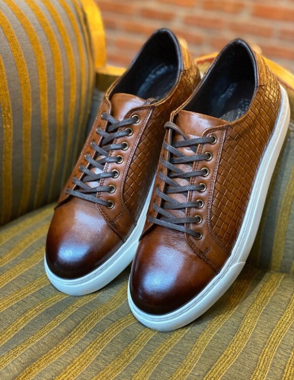 Sardinelli Aarau Brown Woven Leather Low-Top Sneakers