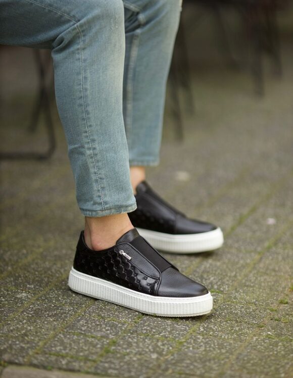 GentWith Lecce Black Laceless Slip-On Sneakers