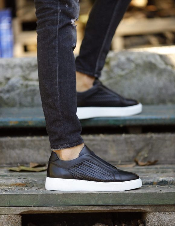 Sardinelli Lecce Black Laceless Woven Slip-On Sneakers